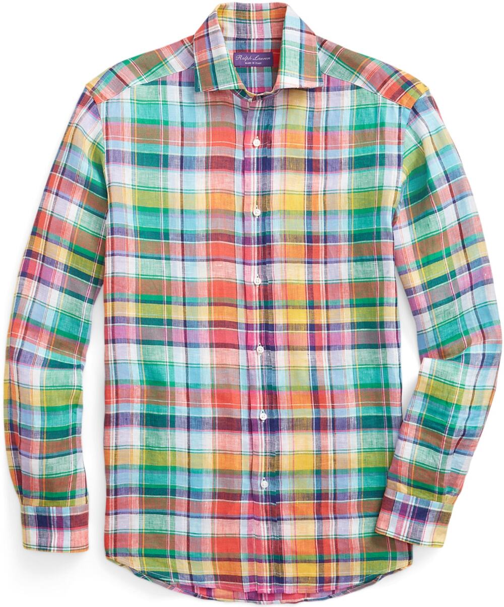Ralph Lauren Purple Label Aston Plaid Long-Sleeve Shirt 100% Linen Rainbow Large